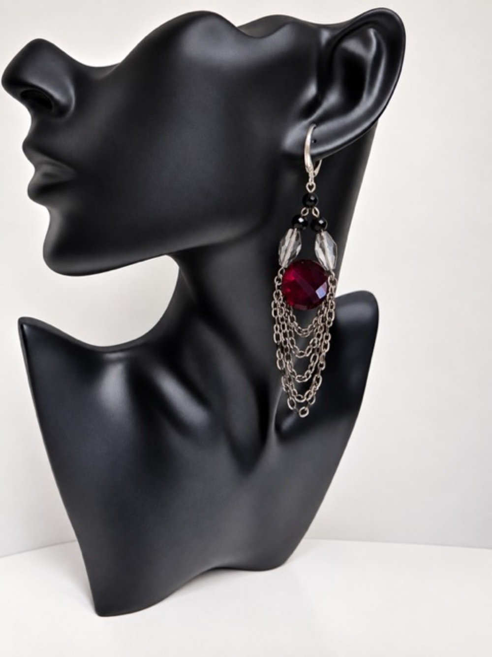 Cache Burgundy Crystal Multi-Chain Chandelier Earrings — New With Tag